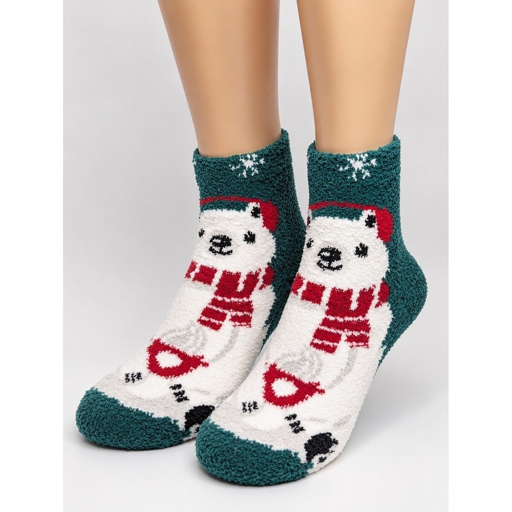 Women's Polar Bear Cozy Slipper Socks Green Fits Size 4-10 Cottagecore Cute